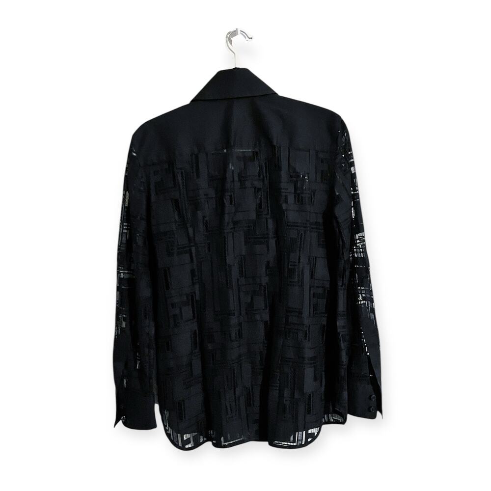 Lafayette 148 New York James Black Lace Sheer Button Up Blouse Size Medium - Picture 3 of 8